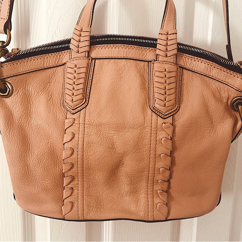 Beautiful light tan (almost blush color) genuine leather cross body bag. New!